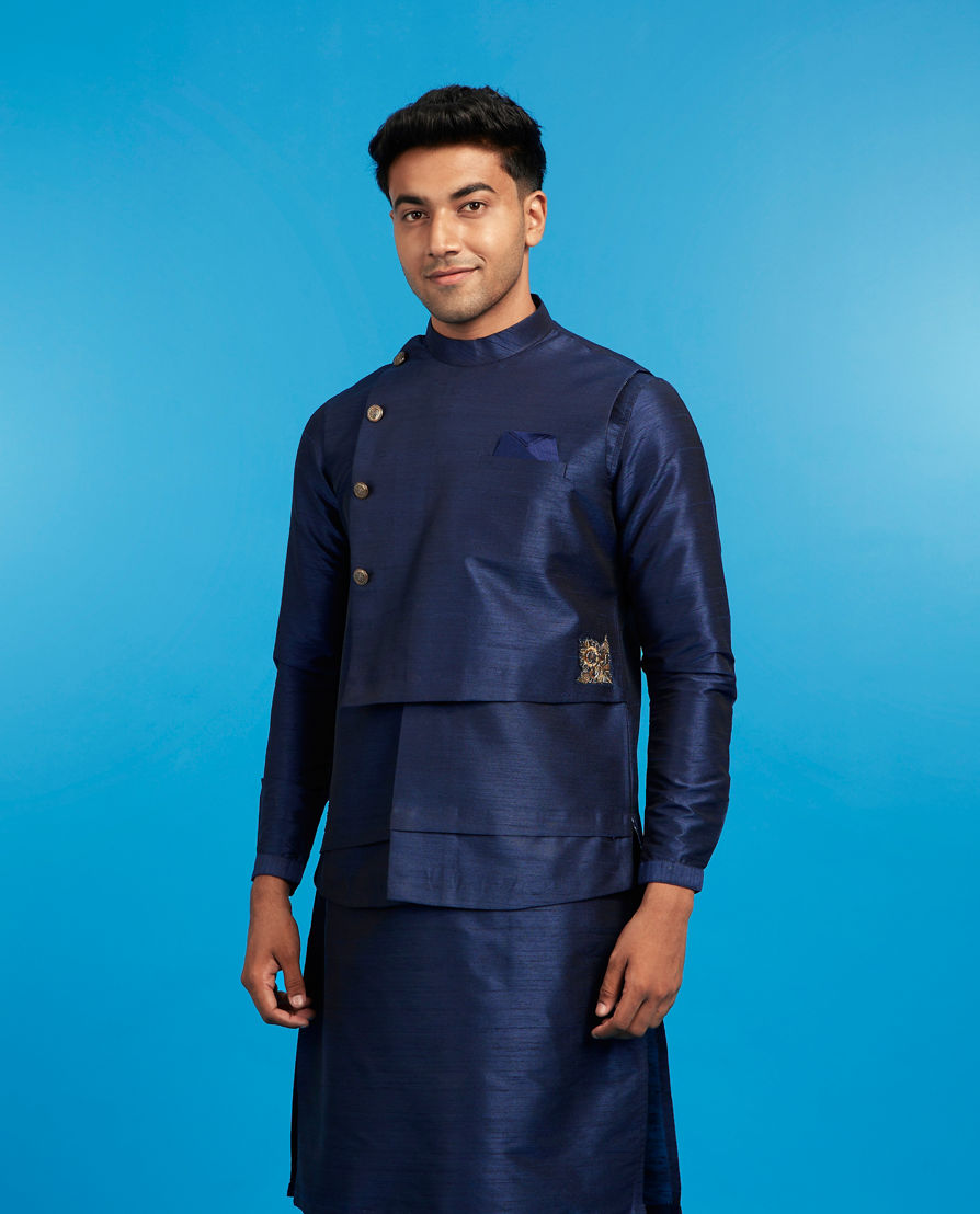 Diwas Men Dark Blue Delight Kurta Jacket Set
