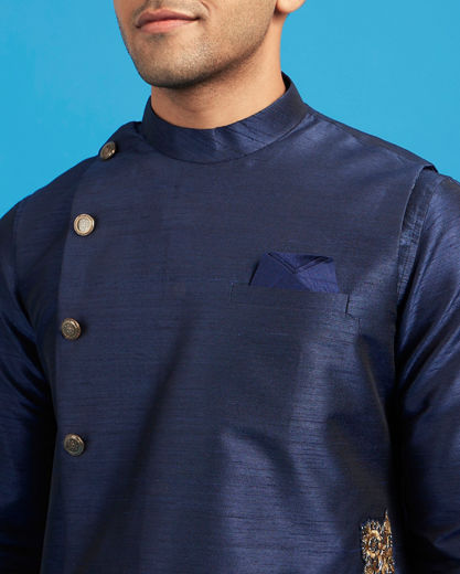 Diwas Men Dark Blue Delight Kurta Jacket Set