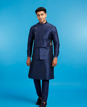 Diwas Men Dark Blue Delight Kurta Jacket Set