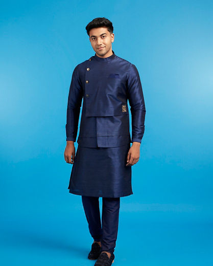 Diwas Men Dark Blue Delight Kurta Jacket Set