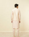 Manyavar Men Peach Pink Geometric Wave Patterned Jacket Set