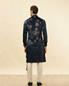 Manyavar Men Midnight Blue Floral Print Drape Detailed Kurta Jacket Set