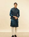 Manyavar Men Imperial Blue Jhallar Motif Kurta Jacket Set