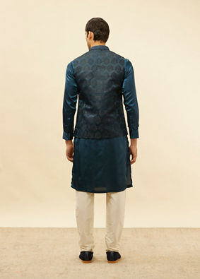 alt message - Manyavar Men Imperial Blue Jhallar Motif Kurta Jacket Set image number 3