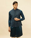 alt message - Manyavar Men Imperial Blue Jhallar Motif Kurta Jacket Set image number 0