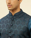 alt message - Manyavar Men Imperial Blue Jhallar Motif Kurta Jacket Set image number 1