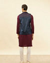 Manyavar Men Imperial Blue and Wine Grid Patterned Kurta Jacket Set