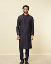 Manyavar Men Sapphire Blue Hexagon Patterned Jacket Set
