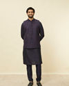 Manyavar Men Sapphire Blue Hexagon Patterned Jacket Set