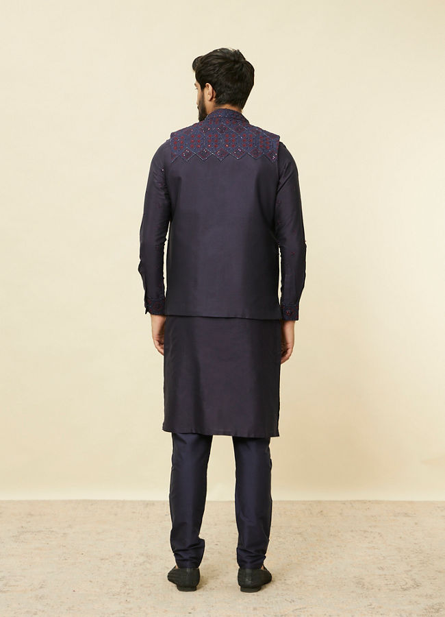 Manyavar Men Sapphire Blue Hexagon Patterned Jacket Set