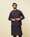 Manyavar Men Sapphire Blue Hexagon Patterned Jacket Set