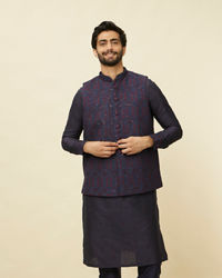 Manyavar Men Sapphire Blue Hexagon Patterned Jacket Set