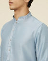 Manyavar Men Ice Blue Jaal Patterned Kurta Jacket Set