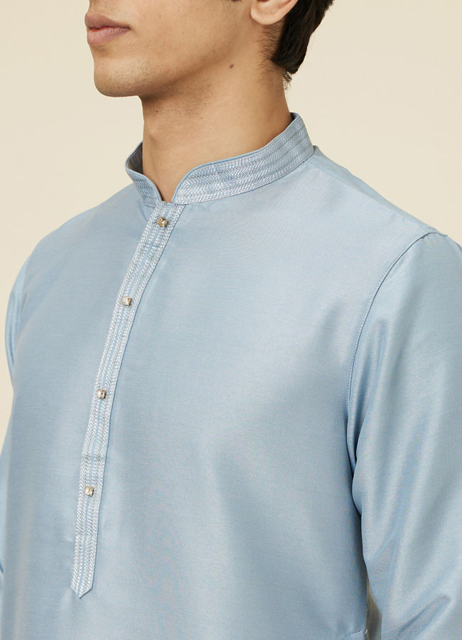 Manyavar Men Ice Blue Jaal Patterned Kurta Jacket Set