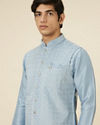 Manyavar Men Ice Blue Jaal Patterned Kurta Jacket Set