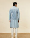 Manyavar Men Ice Blue Jaal Patterned Kurta Jacket Set