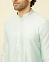 Manyavar Men Cream Light Green Bel Buti Patterned Jacket Set