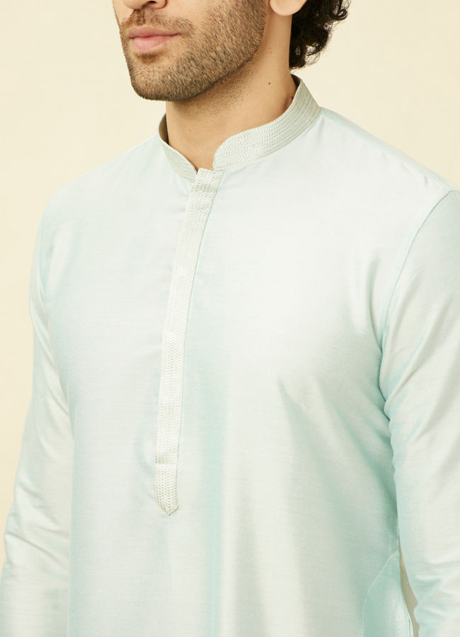 Manyavar Men Cream Light Green Bel Buti Patterned Jacket Set