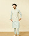 alt message - Manyavar Men Cream-Light Green Bel Buti Patterned Jacket Set image number 3