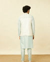 Manyavar Men Cream Light Green Bel Buti Patterned Jacket Set