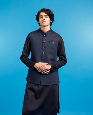 Diwas Men Blue Cotton Majestic Kurta Jacket Set