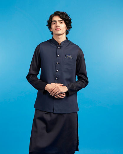 Diwas Men Blue Cotton Majestic Kurta Jacket Set