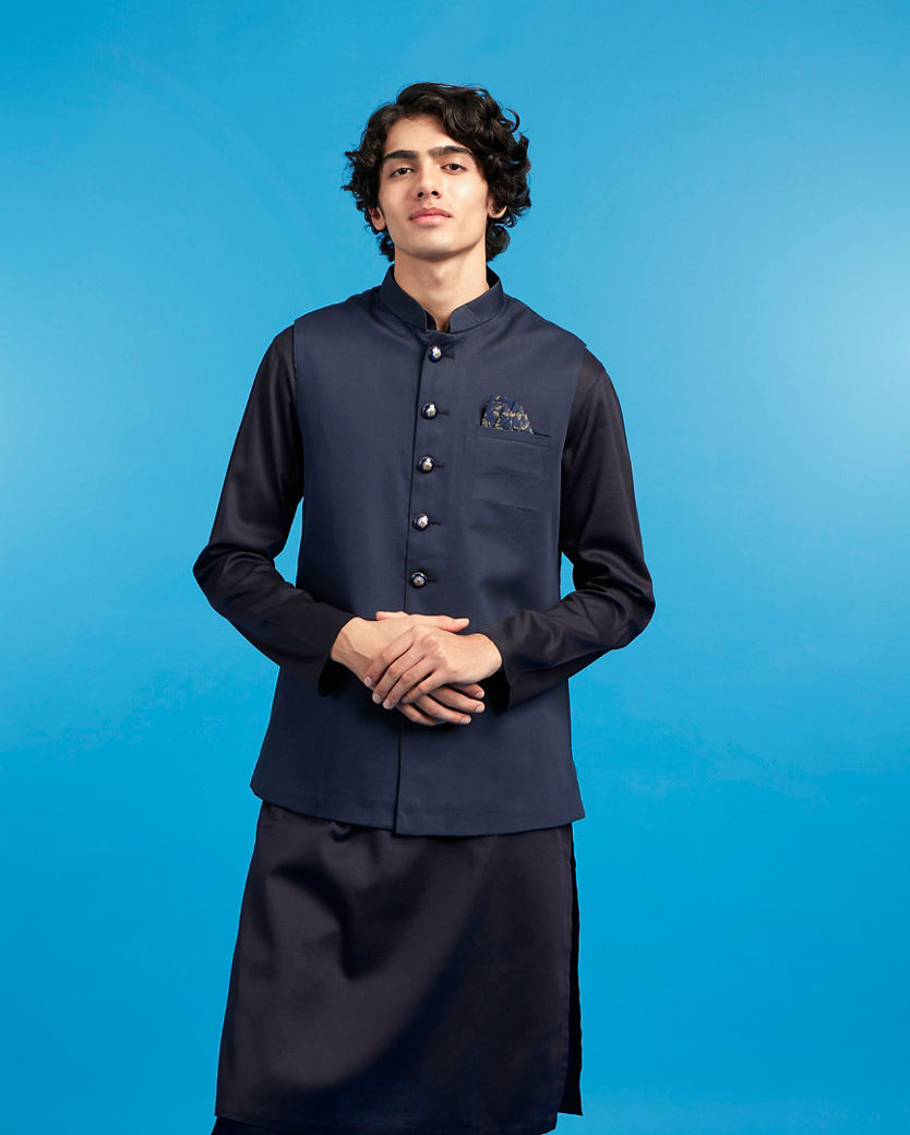Diwas Men Blue Cotton Majestic Kurta Jacket Set