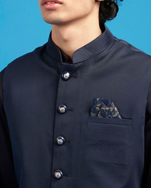 Diwas Men Blue Cotton Majestic Kurta Jacket Set