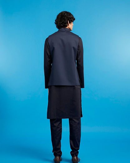 Diwas Men Blue Cotton Majestic Kurta Jacket Set