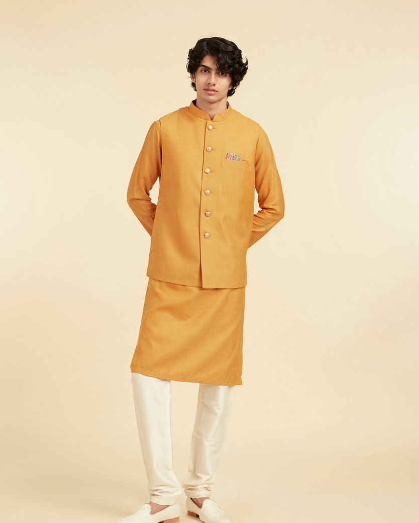 Diwas Men Radiant Mustard Kurta Jacket Set