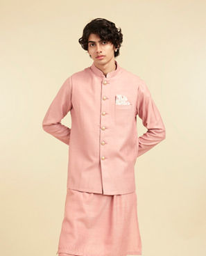 Diwas Men Dusty Pink Kurta Jacket Set