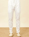 Manyavar Men Pristine White Chevron Patterned Jacket Set