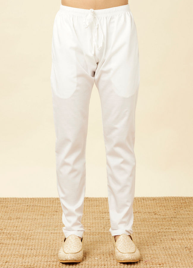 Manyavar Men Pristine White Chevron Patterned Jacket Set