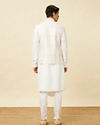 alt message - Manyavar Men Pristine White Chevron Patterned Jacket Set image number 4