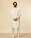 Manyavar Men Warm White Medallion Printed Jacket set