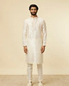 Manyavar Men Warm White Medallion Printed Jacket set
