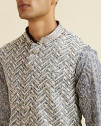 Manyavar Men Dark Grey Chevron Patterned Jacket Set