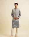 Manyavar Men Dark Grey Chevron Patterned Jacket Set