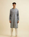 Manyavar Men Dark Grey Chevron Patterned Jacket Set