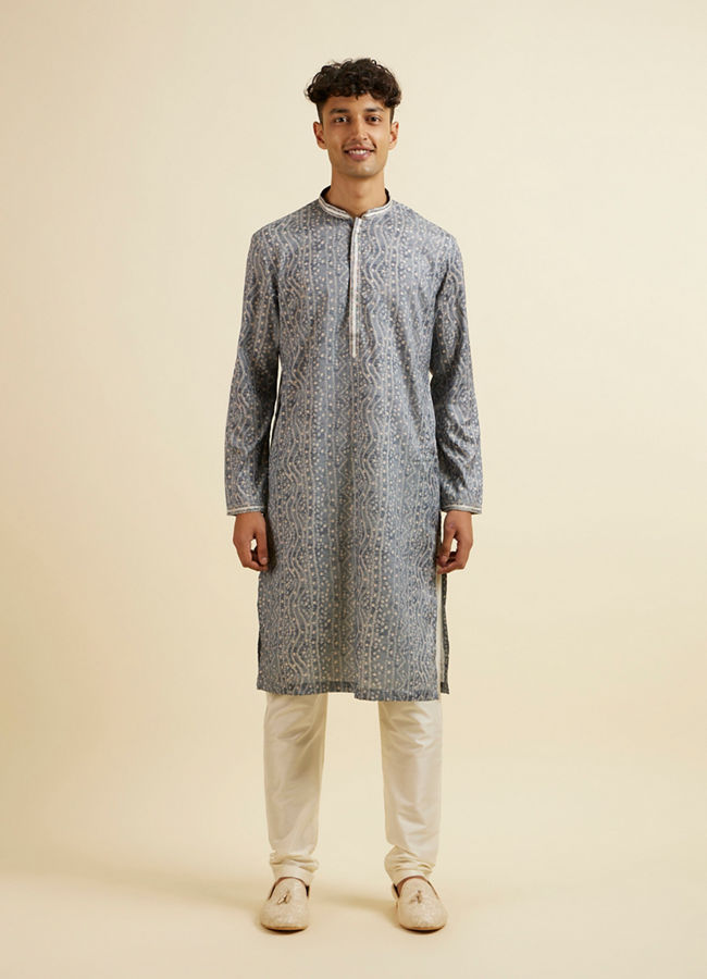 Manyavar Men Dark Grey Chevron Patterned Jacket Set