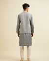 Manyavar Men Dark Grey Chevron Patterned Jacket Set