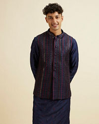 Manyavar Men Blue Entanglement Jacket Set