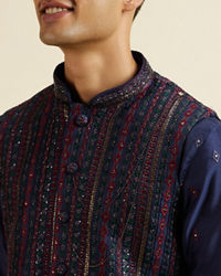 Manyavar Men Blue Entanglement Jacket Set