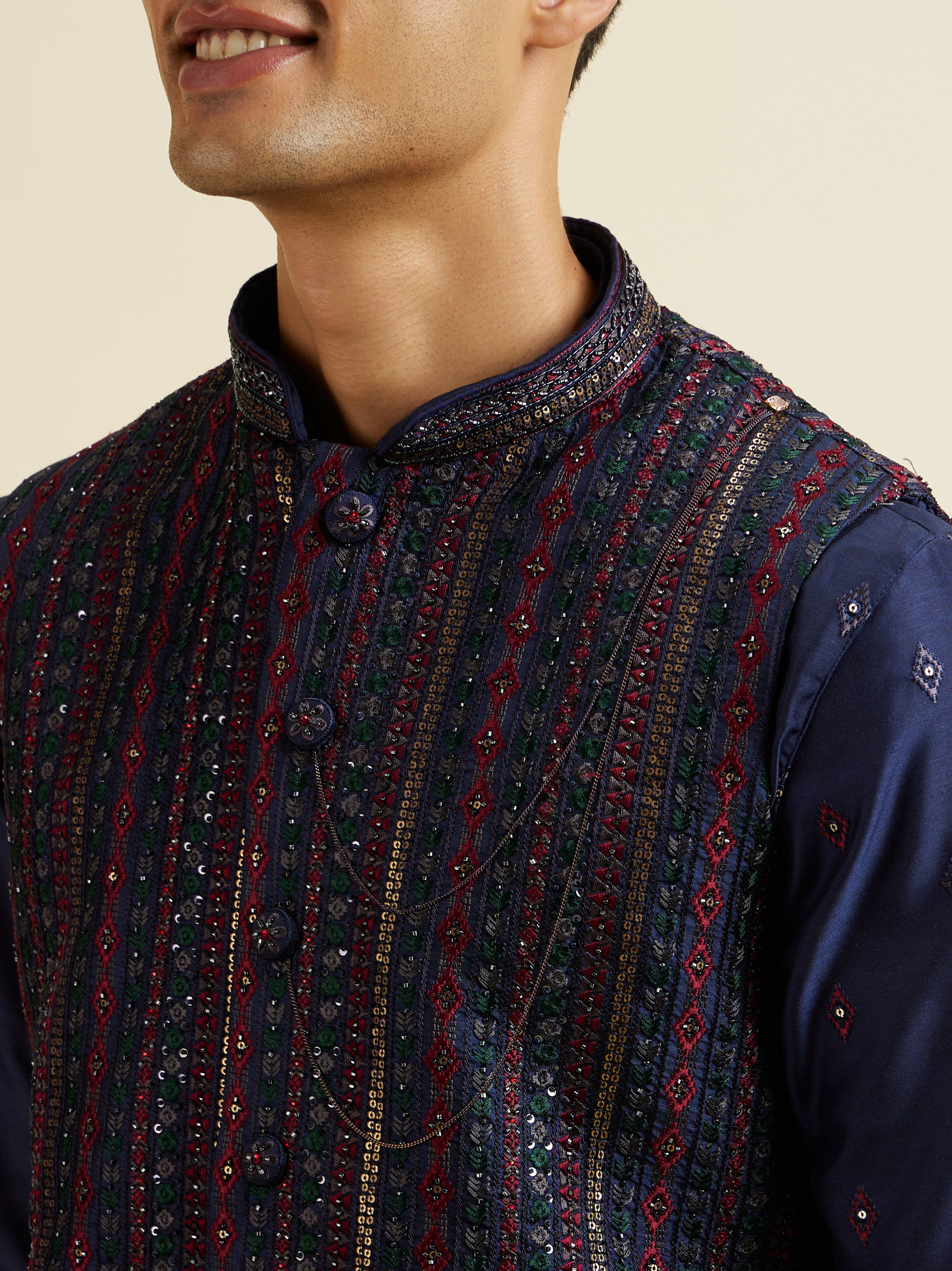 Manyavar Men Blue Entanglement Jacket Set