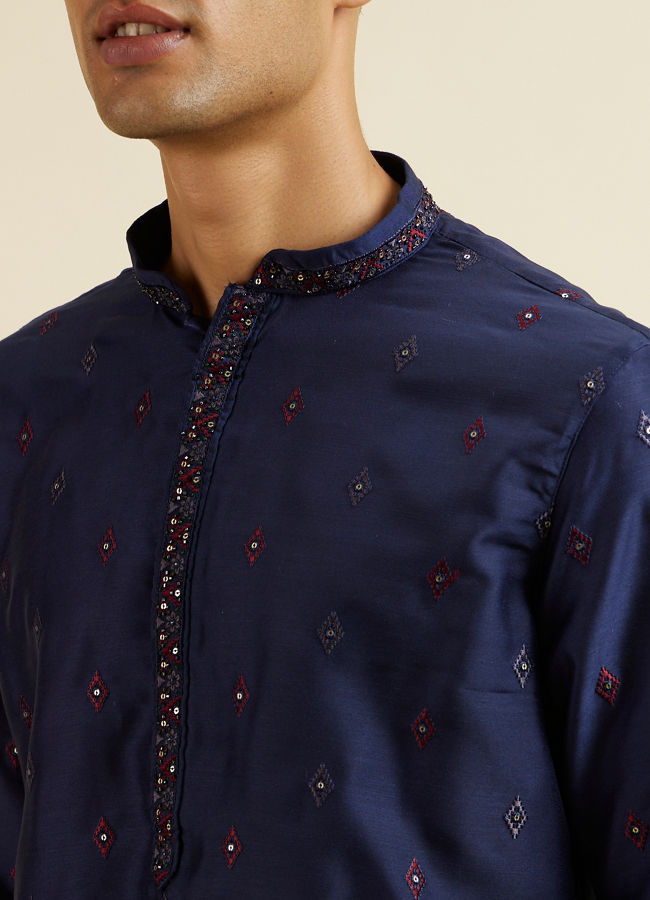 Manyavar Men Blue Entanglement Jacket Set