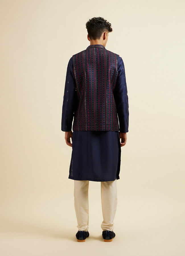 Manyavar Men Blue Entanglement Jacket Set