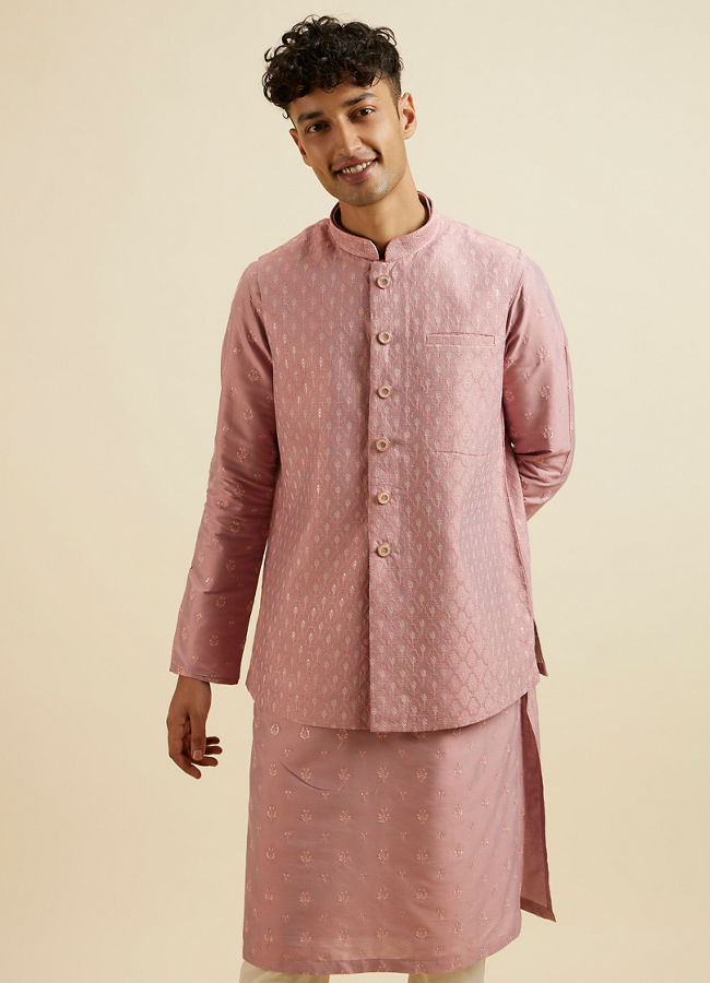 Manyavar Men Dusty Pink Buta Jaal Patterned Jacket Set