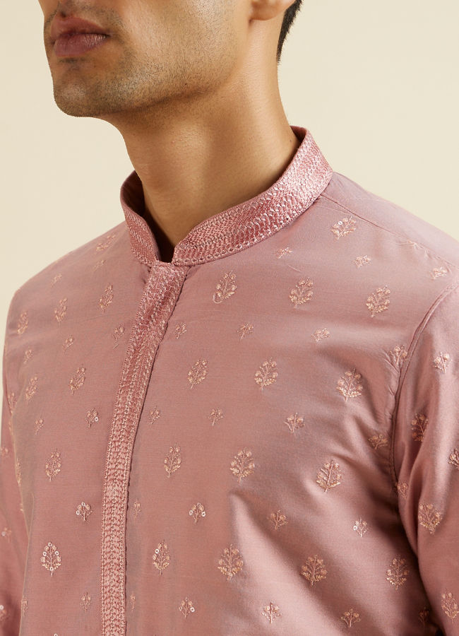 Manyavar Men Dusty Pink Buta Jaal Patterned Jacket Set