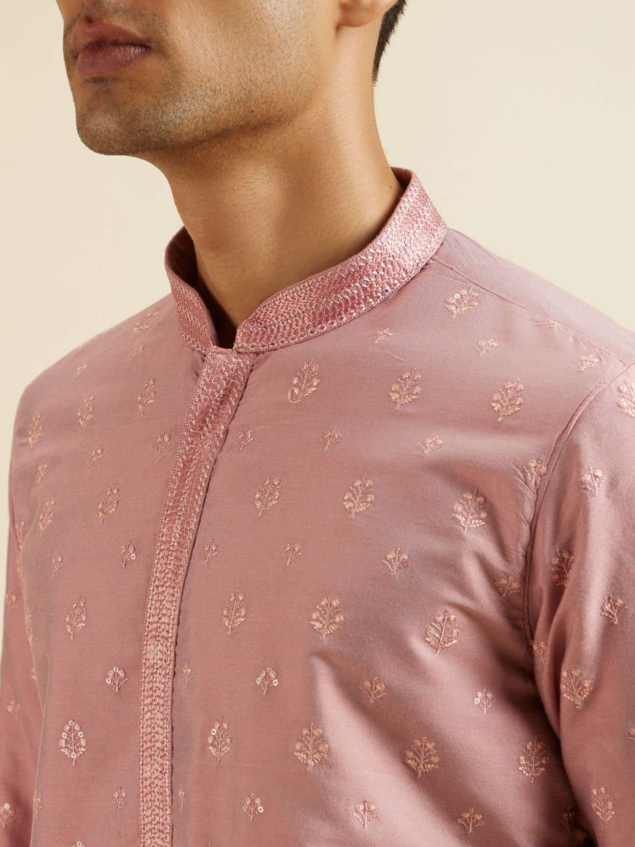 Manyavar Men Dusty Pink Buta Jaal Patterned Jacket Set