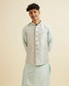 Manyavar Men Aqua Green & Light Grey Harlequin Print Jacket Set
